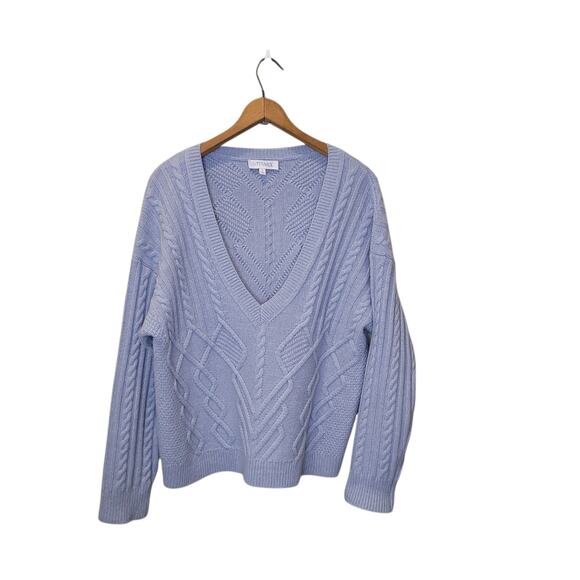 Intermix Womens Blue Adler V Neck Cable Knit Wool Cashmere Blend Sweater Small - Picture 1 of 8